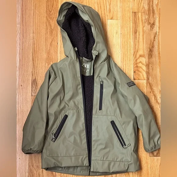 ZARA FAUX SHEARLING LINED RUBBERIZED RAINCOAT - Picture 1 of 4